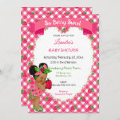 Invitation Thème fraise Baby Girl En vichy rose vert (Devant / Derrière)