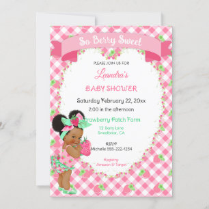 Invitation Thème Fraise Bébé Fille Gingham Rose Menthe
