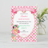 Invitation Thème Fraise Bébé Fille Gingham Rose Menthe (Debout devant)