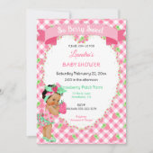Invitation Thème Fraise Bébé Fille Gingham Rose Menthe  (Devant)