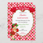 Invitation Thème Fraise Bébé Fille Gingham Rouge Vert (Devant / Derrière)