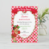 Invitation Thème Fraise Bébé Fille Gingham Rouge Vert (Debout devant)
