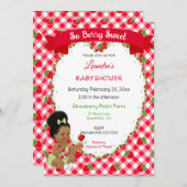 Invitation Thème Fraise Bébé Fille Gingham Rouge Vert  (Devant / Derrière)