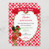 Invitation Thème Fraise Bébé Fille Gingham Rouge Vert (Devant / Derrière)