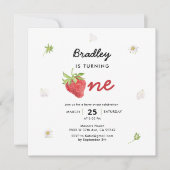 Invitation Thème fraise Berry Premier Carré d'anniversaire (Devant)