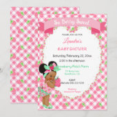 Invitation Thème Fraise Fille Gingham Rose Menthe (Devant / Derrière)