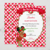 Invitation Thème Fraise Fille Gingham Rouge Vert  (Devant / Derrière)