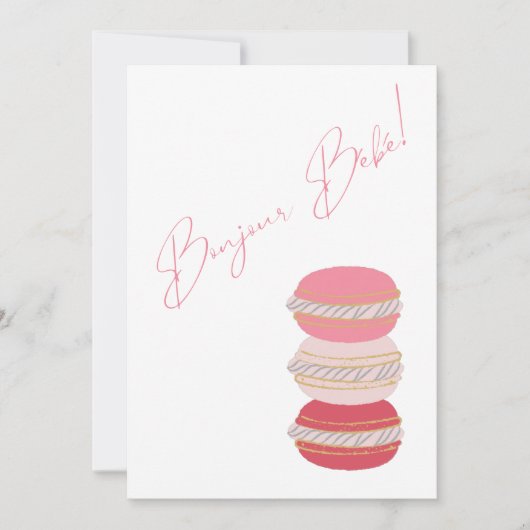 Invitation Thème français Macarons Baby shower fille rose (Devant)
