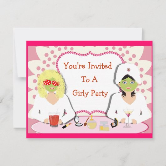 Invitation Thème Fun Girly Pamper Party (Devant)