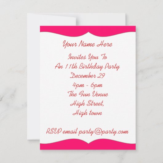 Invitation Thème Fun Girly Pamper Party (Dos)