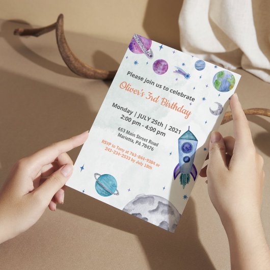 Invitation Thème garçon anniversaire Planète 