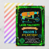 Invitation thème garçon Neon Laser Tag (Devant / Derrière)