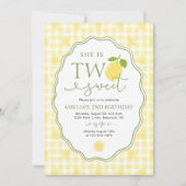 Invitation Thème gingham citron anniversaire 2 ans (Devant)