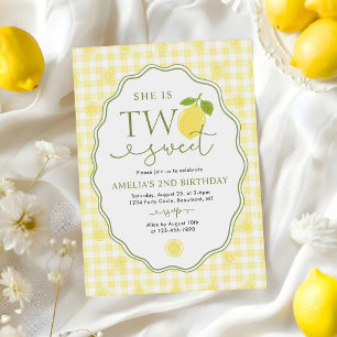 Invitation Thème gingham citron anniversaire 2 ans