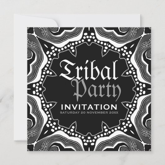 Invitation Thème gothique médiéval tribal noir et blanc pour (Devant)