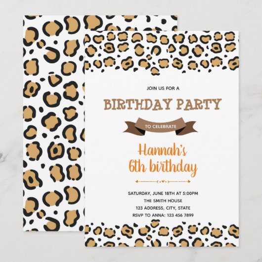 Invitation thème guépard (Devant / Derrière)