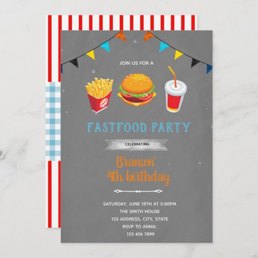 Invitation thème Hamburger (Devant / Derrière)