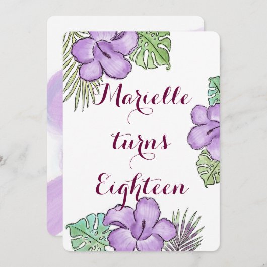 Invitation Thème Hawaiin (Devant / Derrière)