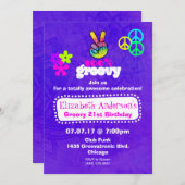 Invitation Thème Hippie super fête d'anniversaire (Devant / Derrière)