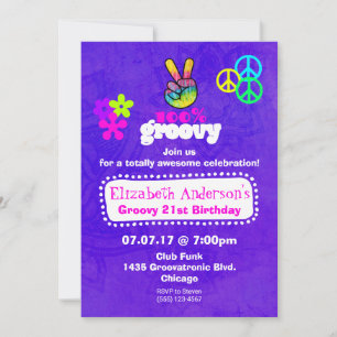 Invitation Thème Hippie super fête d'anniversaire