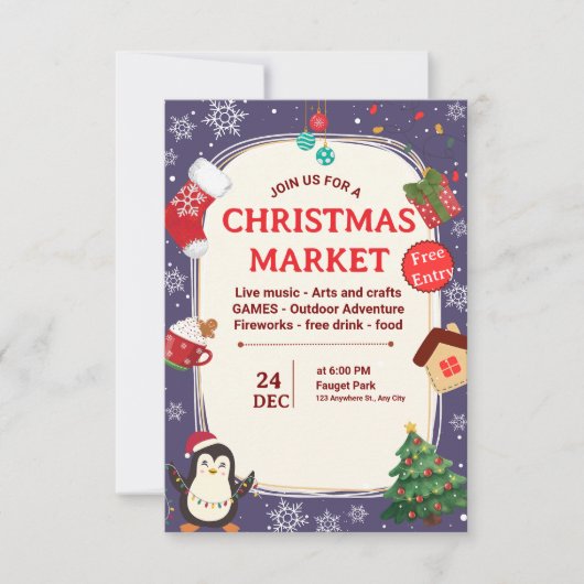Invitation Thème illustré festif de marché de Noël mignon (Devant)