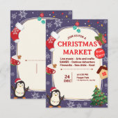 Invitation Thème illustré festif de marché de Noël mignon (Devant / Derrière)