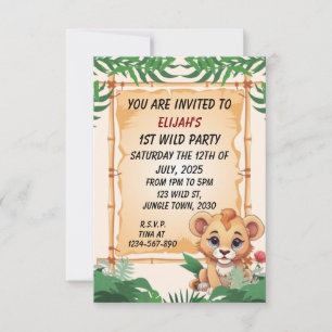 Invitation Thème Jungle Lion Mignon Sauvage