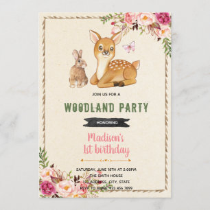 Invitation thème lapin Bambi et cerf forestier