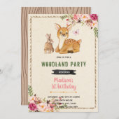 Invitation thème lapin Bambi forêt cerf (Devant / Derrière)