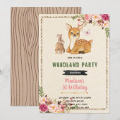 Invitation thème lapin Bambi thème cerf de la forê (Devant / Derrière)