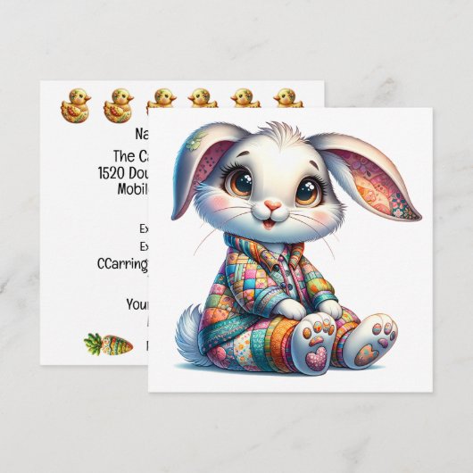 Invitation Thème Lapin de Pâques Précieux (Devant / Derrière)