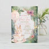Invitation Thème Lapin Fête de Thé Premier Anniversaire Fleur (Debout devant)