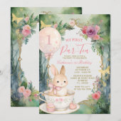 Invitation Thème Lapin Fête de Thé Premier Anniversaire Fleur (Devant / Derrière)