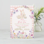 Invitation Thème Lapin Floral Goûter d'Anniversaire Rose Ging (Debout devant)