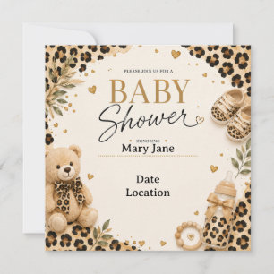 Invitation Thème léopard pour Baby Shower