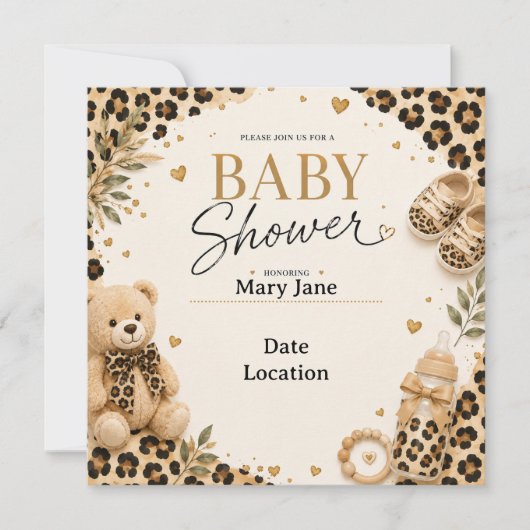 Invitation Thème léopard pour Baby Shower (Devant)