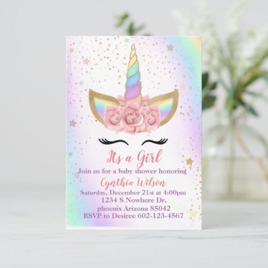 Invitation Thème Licorne (Debout devant)