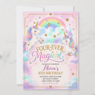 Invitation Thème Licorne Quatre-forever Magique 4ème Annivers
