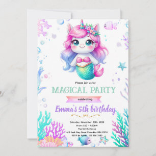 Invitation thème licorne sirène
