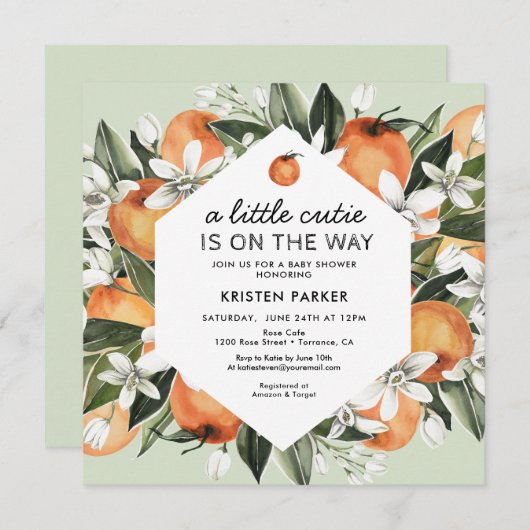 Invitation Thème Little Cutie Baby shower neutre pour les fem (Devant / Derrière)