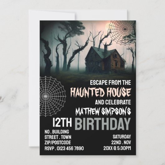 Invitation Thème Maison hantée, Salle d'évasion, Anniversaire (Devant)