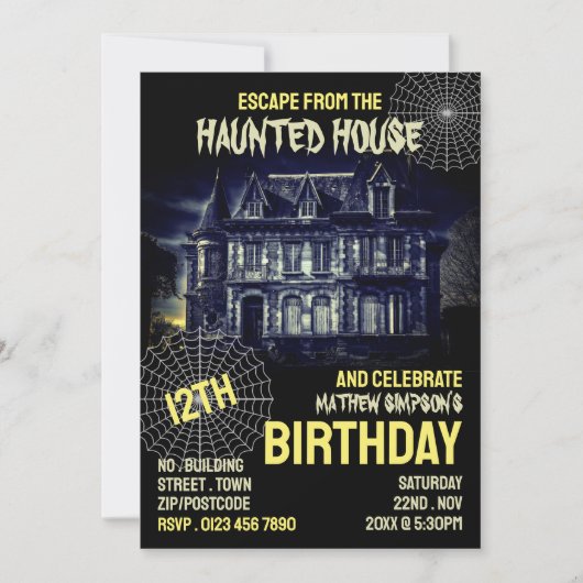 Invitation Thème Maison hantée, Salle d'évasion, Anniversaire (Devant)