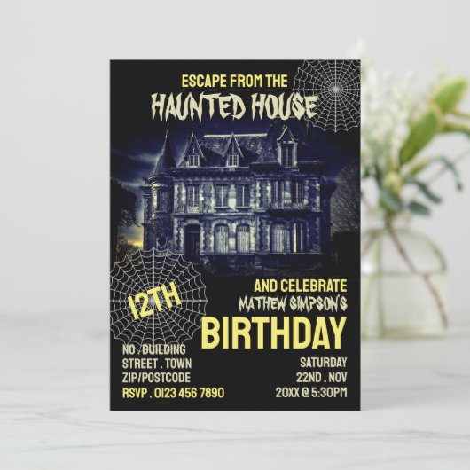 Invitation Thème Maison hantée, Salle d'évasion, Anniversaire (Debout devant)