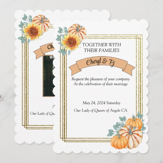 Invitation Thème mariage de automne (Devant / Derrière)