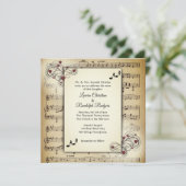 Invitation Thème Mariage de musique Hearts and Antique Sheet (Debout devant)