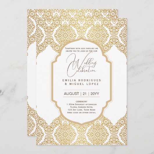 Invitation Thème Mariage d'or blanc Ornate Elegant Classy (Devant / Derrière)