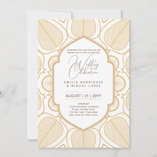 Invitation Thème Mariage d'or blanc Ornate Elegant Classy (Devant)