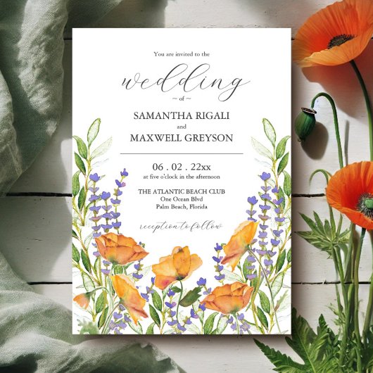 Invitation Thème Mariage fleur sauvage Aquarelle Boho Fleurs