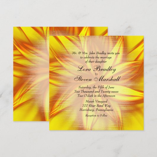 Invitation thème mariage floral feu (Devant / Derrière)