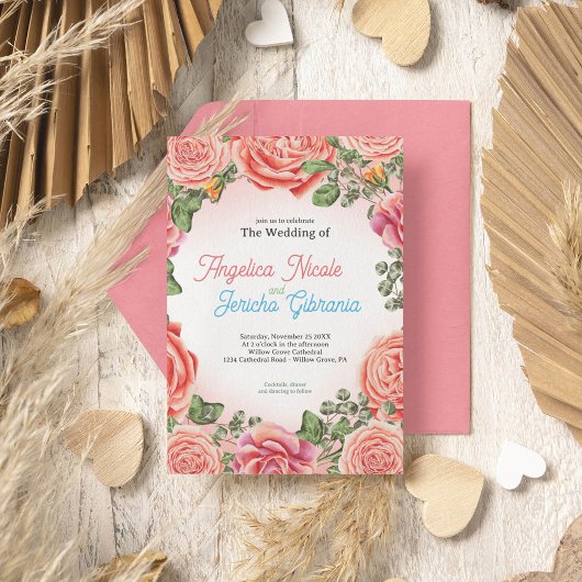 Invitation Thème Mariage rose